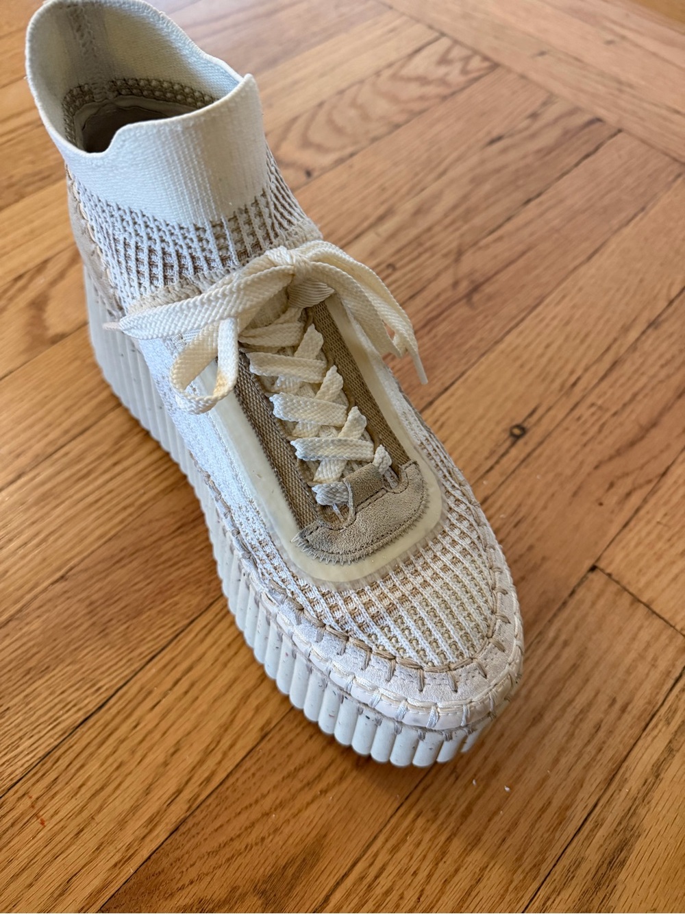 Chloé Nama Cream Knit Platform Lace-Up Sock Sneaker NWT Sz 39, $599